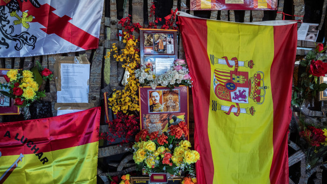 Franco dictatorship supporters leave flowers, National flags and pictures in the grave of Francisco Franco at Mingorrubio cementery in Madrid, Spain, 20 November 2020